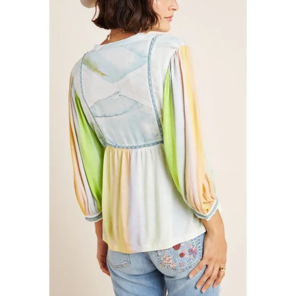 Anthropologie bl^nk london Renata Tie-Dye Blouse Luxe Boho Feminine‎ Delicate - Image 2