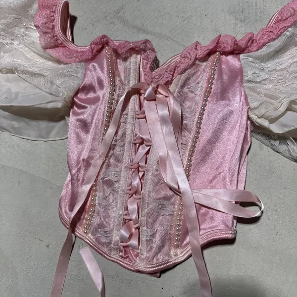 Dollskill Trick N Treats Women's Pink Wired Corset Lace Back Top Size XS Sexy - Image 2