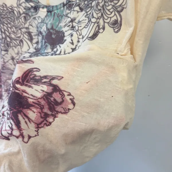 RARE Free People Floral Graphic Oversized Tee Cream Purple Boho Scoop Neck Large - Image 8