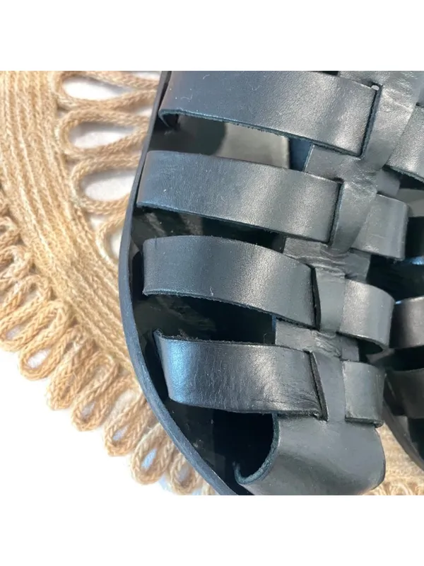 Ancient Greek Sandals Nestoras Sandals Black Leather Fisherman Size 40 - Image 4