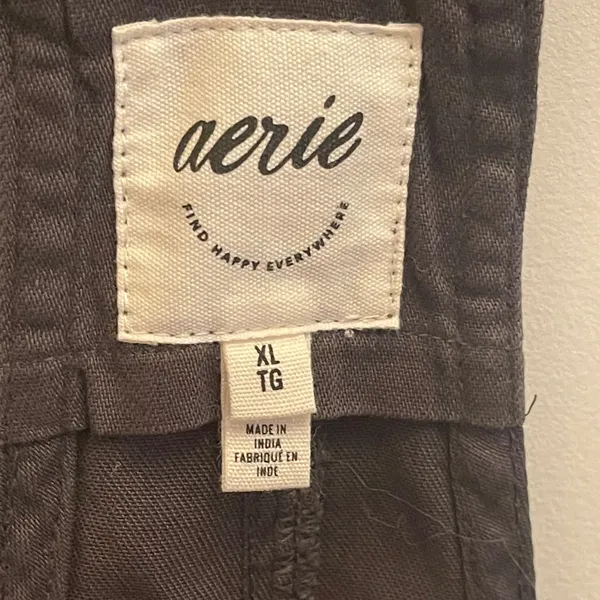 Aerie Gray Cotton Shortall Overalls Tortoise O-Ring Tie‎ Straps XL Forest Beach - Image 4