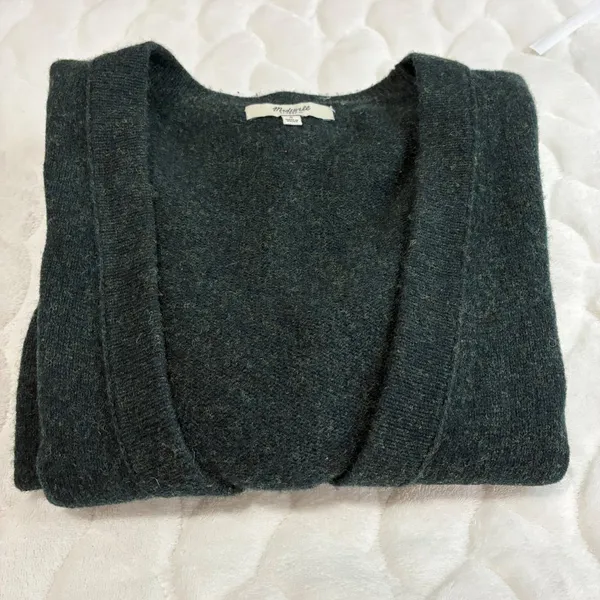 Madewell Cardigan Sweater Womens Small‎ Green Knit Ribbed Open Front Pockets - Image 7