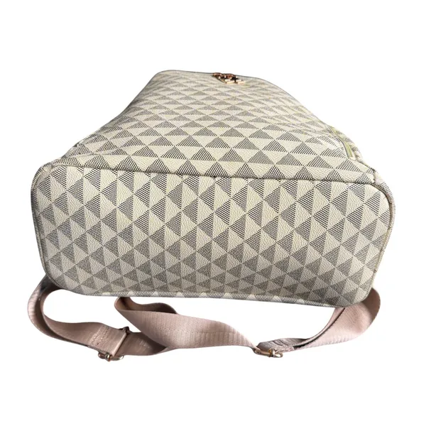 Geometric Print Convertible Backpack Bag Travel Tote Cream Taupe - Image 8