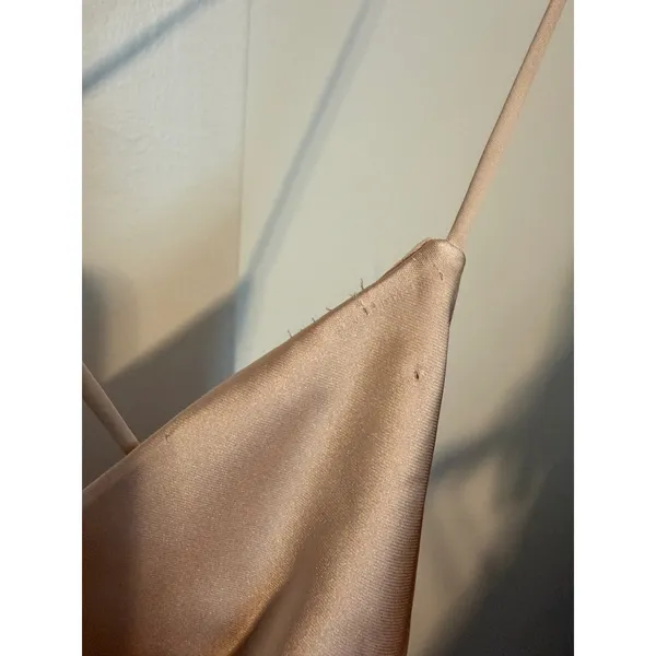 Zara Champagne Satin Maxi Slip Dress Cross Back V-Neck Sleeveless Pink Beige XS - Image 8