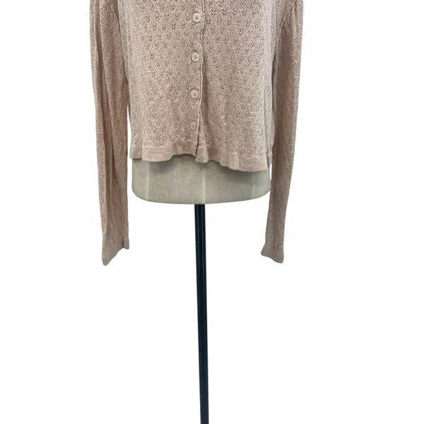 Free People Betty Cardigan Sweater Linen Blend‎ Beige Tan Size XL - Image 6