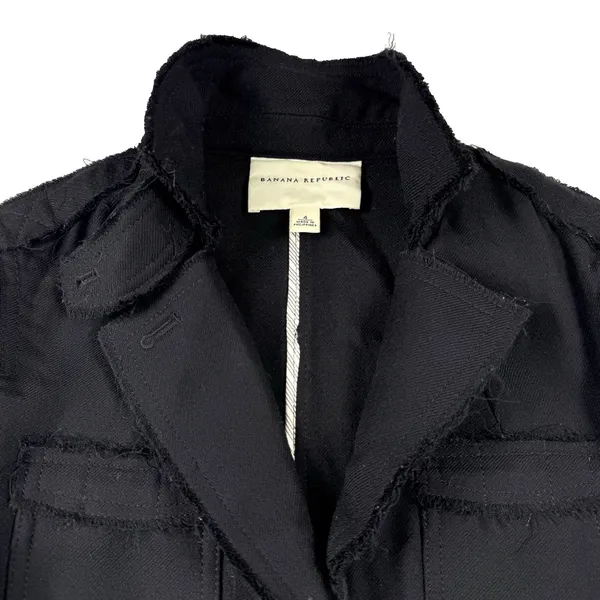 Banana Republic Wool Jacket Women's‎ Size 4 Black Raw Edge Detail Military Moto - Image 11
