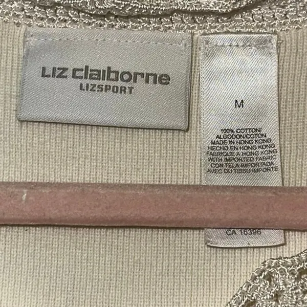 Liz Claiborne LizSport Ivory Sweater Tank‎ Top Medium Crochet Trim Sleeveless - Image 5
