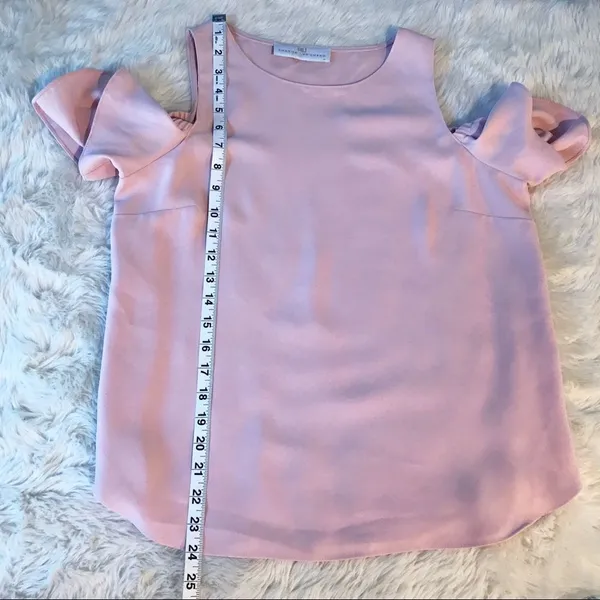 AMANDA UPRICHARD Cold Shoulder Blouse Top Short Flutter Sleeve Light Pink XS‎ - Image 11