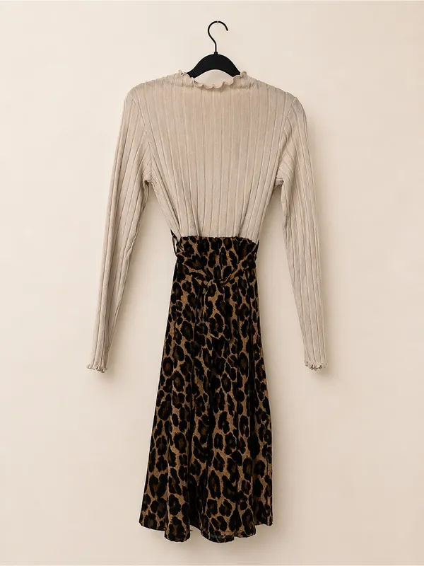 SheIn Brown Leopard Print A-Line Midi Skirt - Image 3