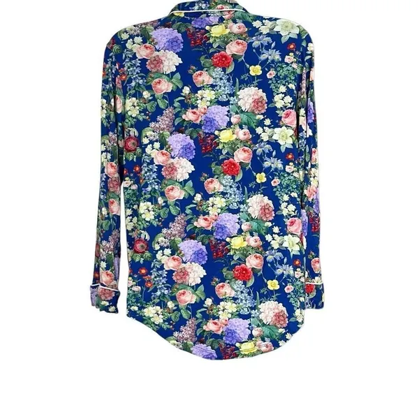 Posh Peanut Blue Pink Floral Button‎ Down Bamboo Classic Pajama Top Shirt Small - Image 3