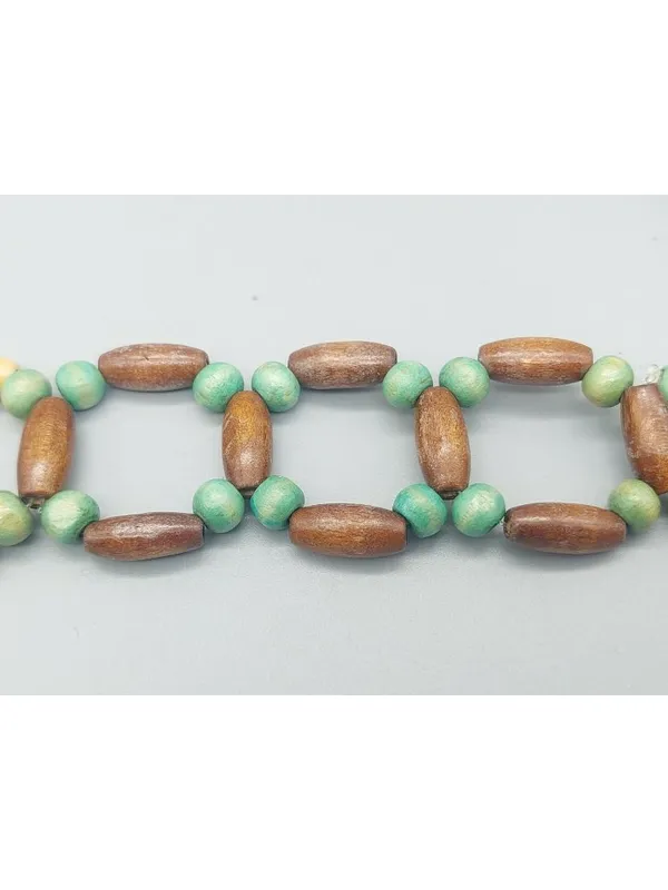 Boho Wood Beaded Tie Belt Green Brown Cream Adjustable Hippie Festival - Image 10