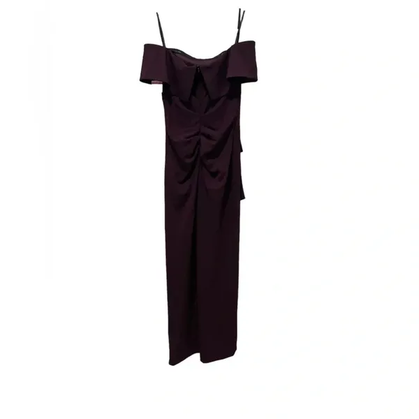 💜 Xscape Deep Purple Off Shoulder‎ Ruffle Gown 8 Mother of the Bride 💜 - Image 2