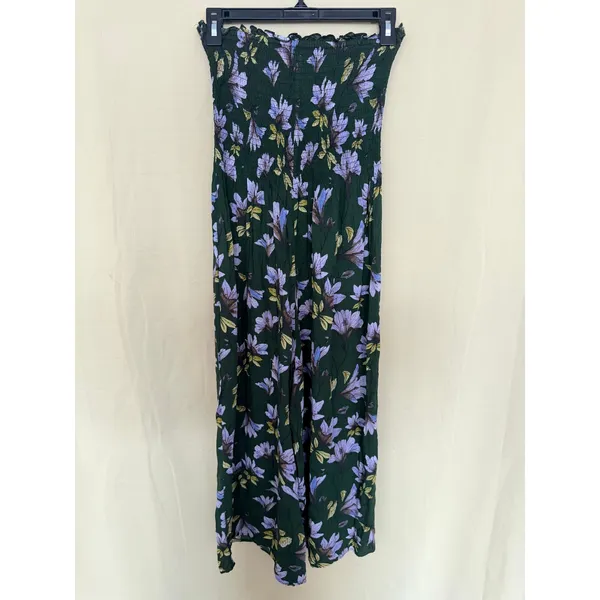 Urban Outfitters Jumpsuit Womens XS Green Floral Smocked Strapless Wide Leg Boho - Image 2