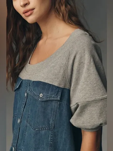 NWT Anthropologie Pilcro Denim Sweatshirt Twofer Swing Oversized Dress ~ Small - Image 3