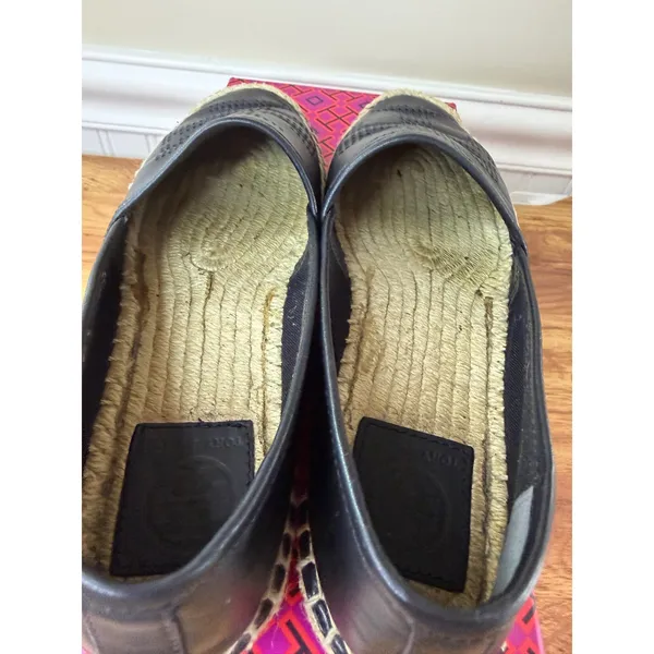 Tory Burch Black Perforated Logo Nappa Leather Espadrille Flats Size 6.5 - Image 9
