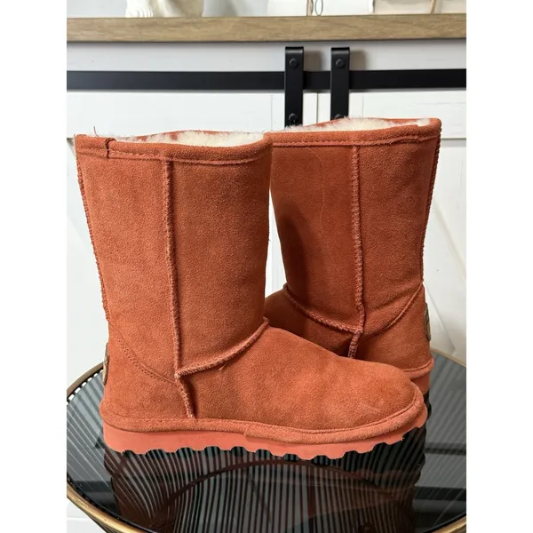 BEARPAW Elle Short 1962W Rust Orange Suede Sheepskin Winter Boots Women Size 6 - Image 6