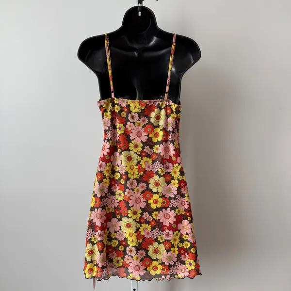 SHEIN sz M Floral Print Mesh Cami‎ Dress Lettuce Hem Mini Dress 90s style Y2K - Image 9