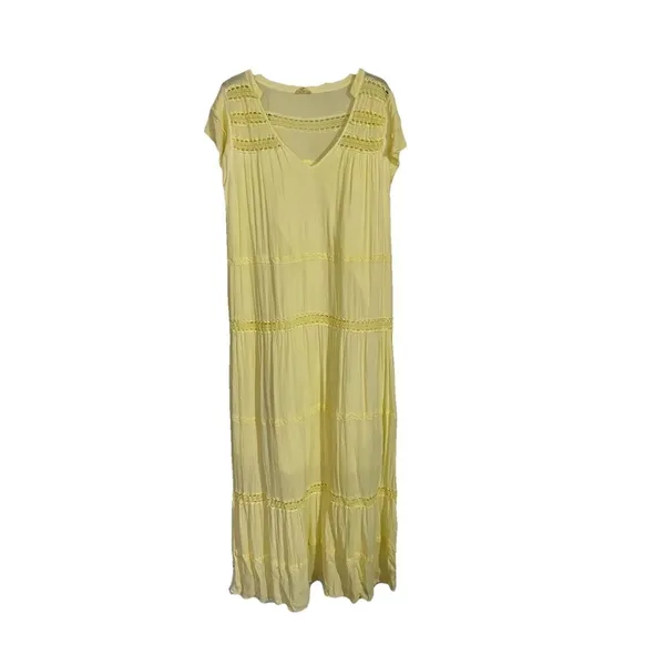 POL Maxi Dress Size Large Butter Yellow Tiered Lace Boho Peasant - Image 2