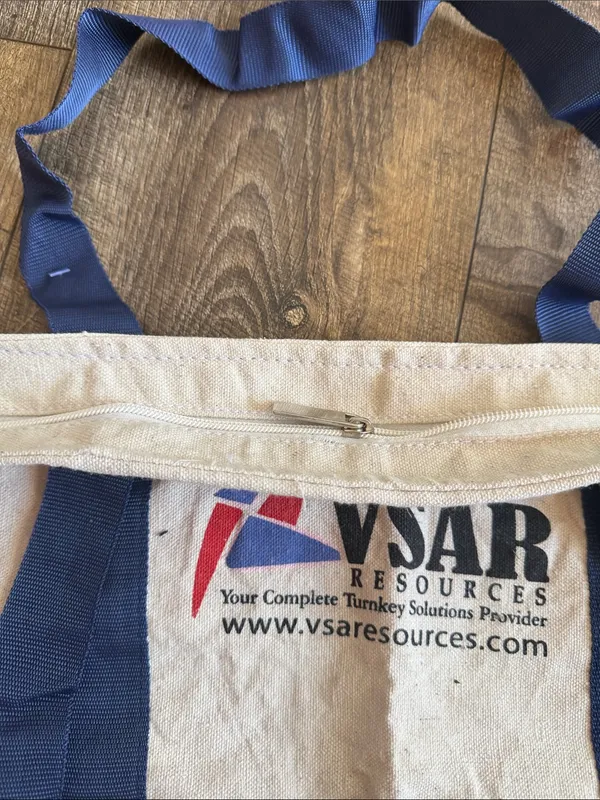 Canvas Tote Bag in Natural and Navy Blue - Image 3