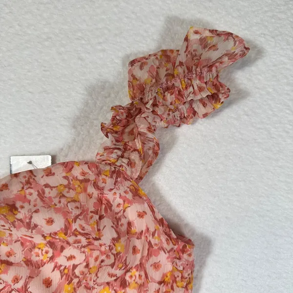 Lush Midi Dress Women's Medium Dusty Rose Yellow Floral Print Ruffle New - Image 4