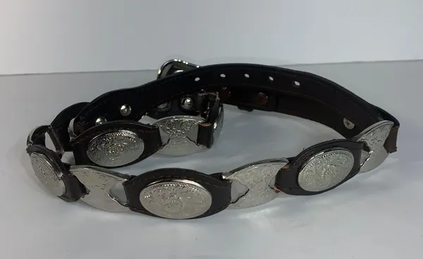 Southwestern Silver Medallion Brown Genuine Leather Country Belt 39" L - Image 2
