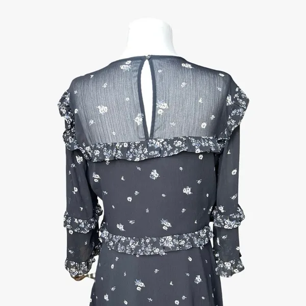 Abercrombie & Fitch Ditsy Floral Ruffle Chiffon Mini Dress Sheer Sleeves Boho L - Image 8