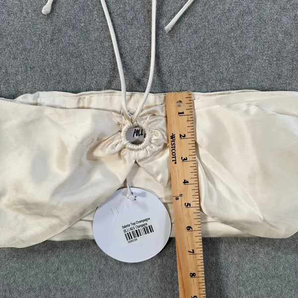 Princess Polly Odette Satin Crop Top Halter Women's Size 2 Champagne New Keyhole - Image 4