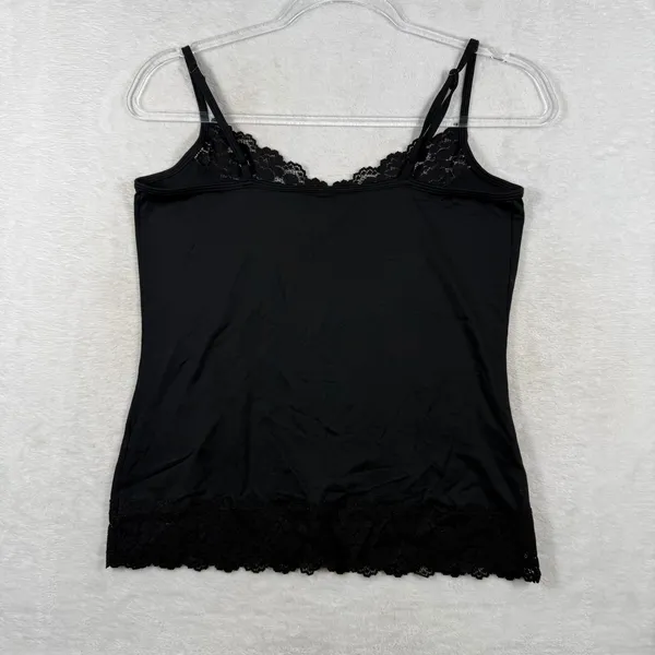 White House Black Market Black Lace Trim Camisole Top Sz M WHBM Adjustable Strap - Image 6