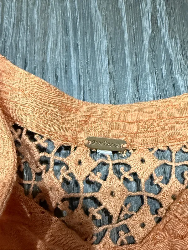 Free People Orange Crochet Lace Button Down Blouse - Image 7