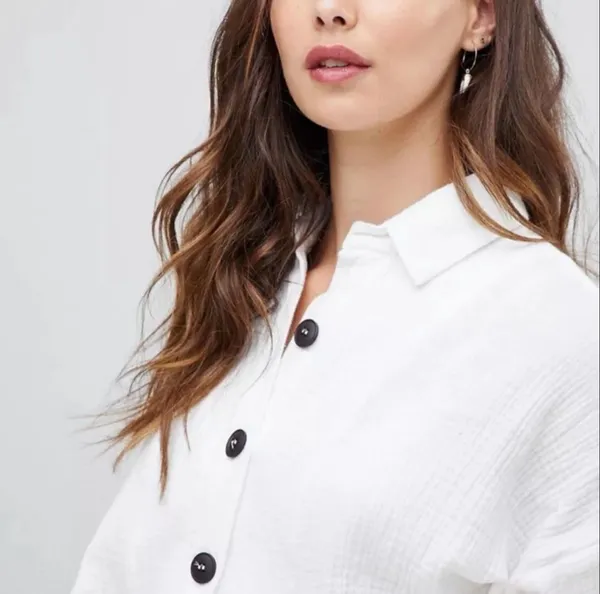 Free People Sunstreaks Tie-Front Shirt White Gauze Button Down Boho Cropped LRG - Image 10