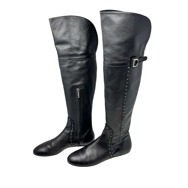 Christian Dior Galliano Ethnic Black Leather Studded OTK Boots EU 40 FW2004 Y2K - Image 4