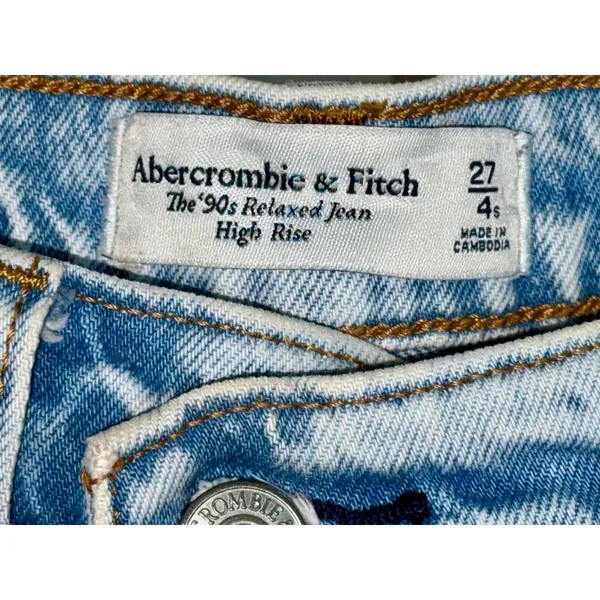 Abercrombie & Fitch 90s Relaxed Jean High Rise Blue Denim Straight Jeans Sz 27 4 - Image 3