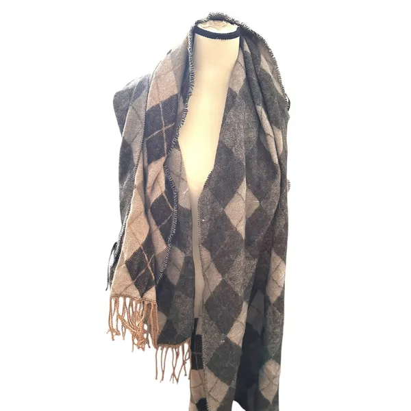 ZARA Plaid Fringe Acrylic‎ Scarf Brown Medium - Image 2
