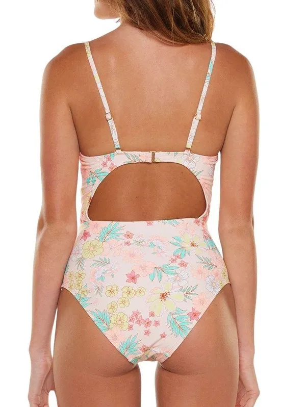 Celebrity Pink Floral Cut Out Swimsuit - Image 2