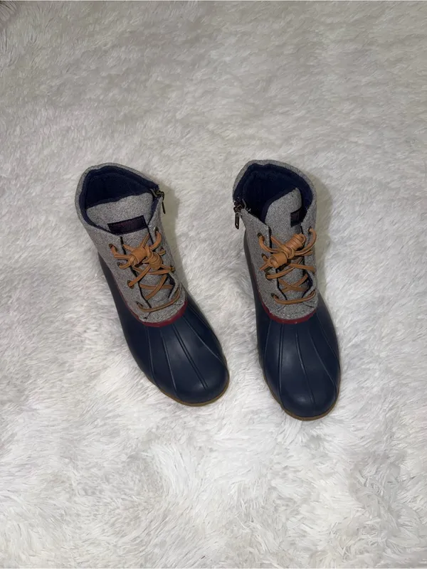 Sperry Top Sider Waterproof Navy and Gray Lace-Up Boots size 7 Red Trim - Image 4