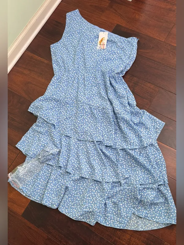 PRETTYGARDEN Floral Sundress Casual One Shoulder Tiered Ruffle Boho Dress Sz XL - Image 11