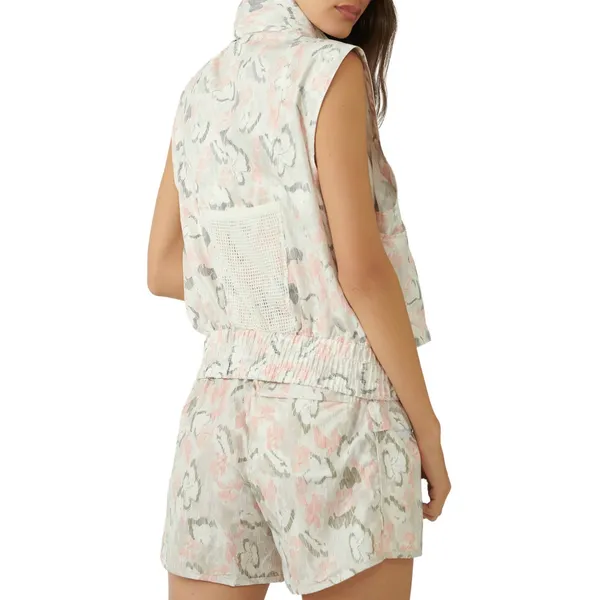 Free People FP Movement Off The Grid Floral Utility Vest Hooded Size XS Ivory - Image 2