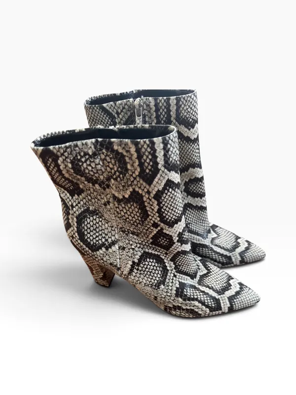 Marc Fisher Snake-Print Pointed Toe Women's Ankle Boots - Black & White - Image 2