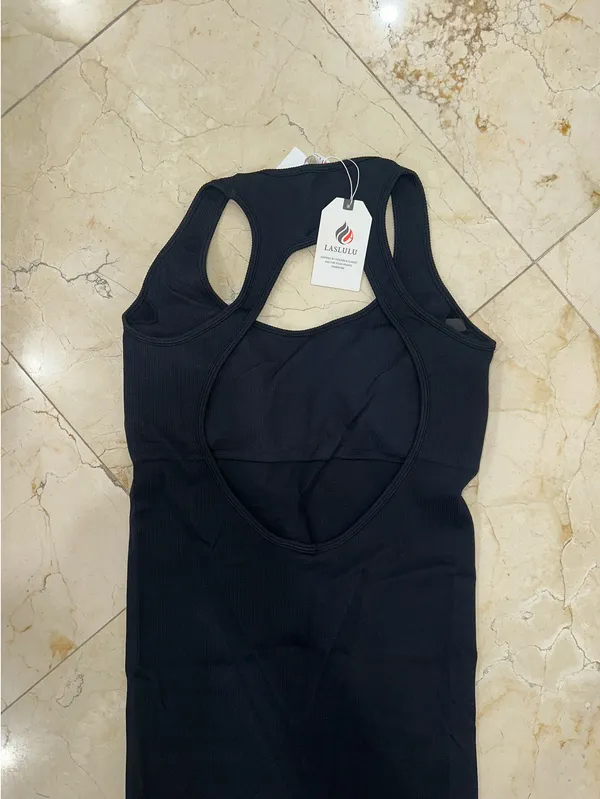 Black Ribbed Padded Dress Brown Size M - Image 2