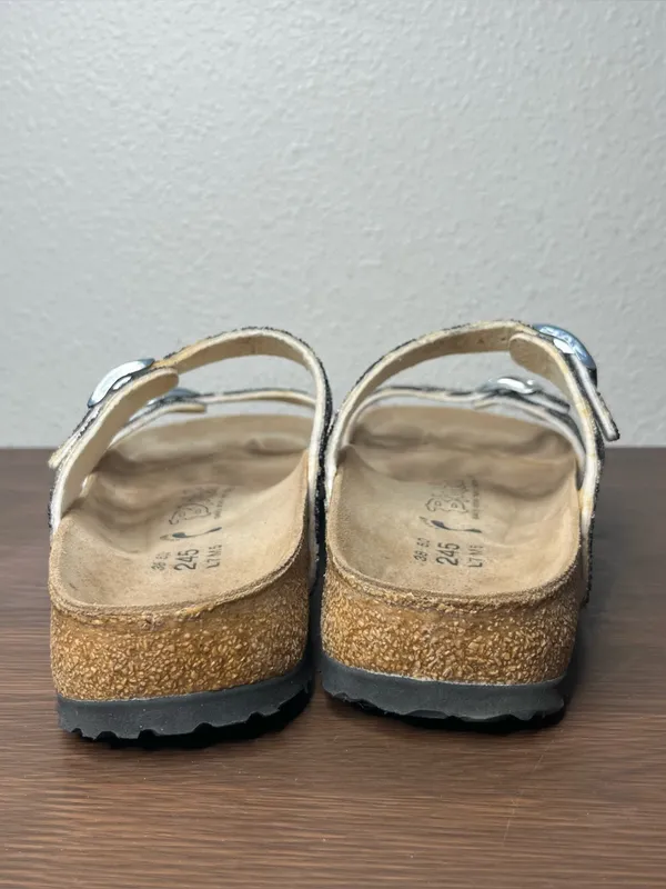 Birkenstock Birkis Tahiti Zebra Stripe Rhomb Glitter Two Strap Sandals Size 7 - Image 6