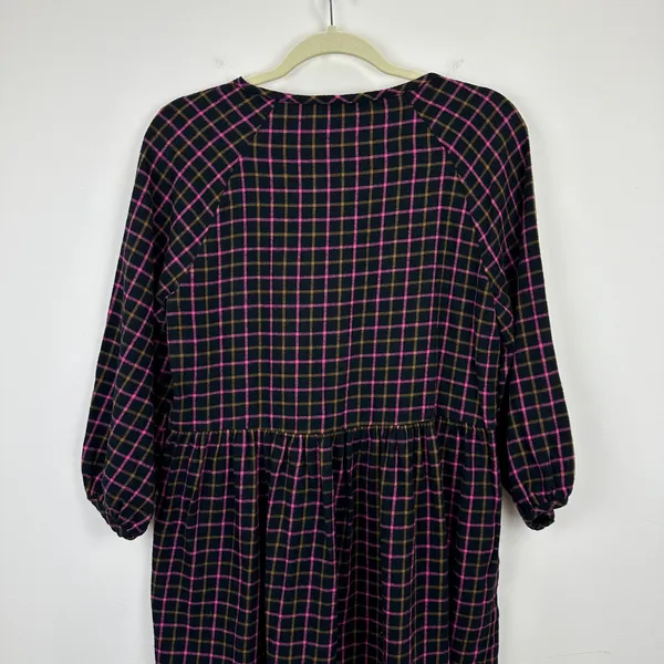 Madewell Plaid Flannel Shirt Dress Raglan Button Front Casual Oversized US 0 NWT - Image 7