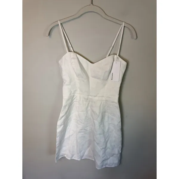 Reformation White Linen Mini Dress Sweetheart Neckline Smocked Back Sz 0 NWT - Image 12