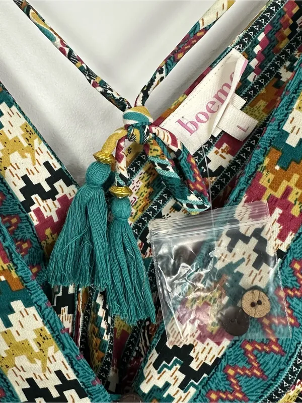 Boemo Ruffle Hem Mini Aztec Geometric Print Dress Flutter Sleeve Size Large NWT - Image 2