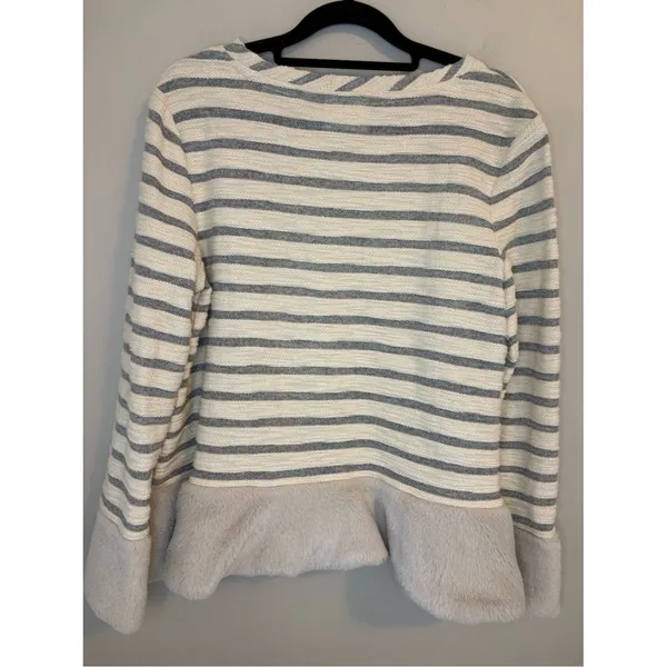 Maeve Anthropologie Striped Faux Fur Hem Knit Top Small - Image 4