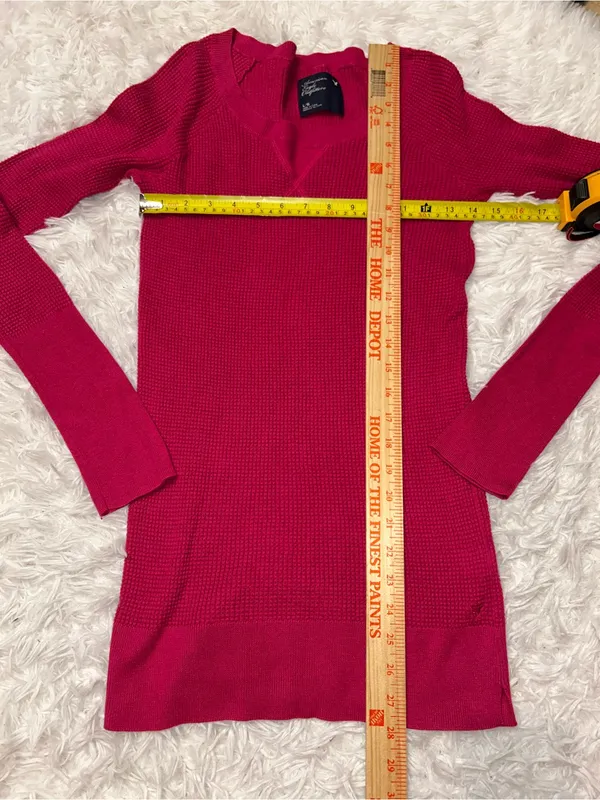American Eagle dark pink waffle knit long sleeve stretchy top Y2K woman’s large - Image 8