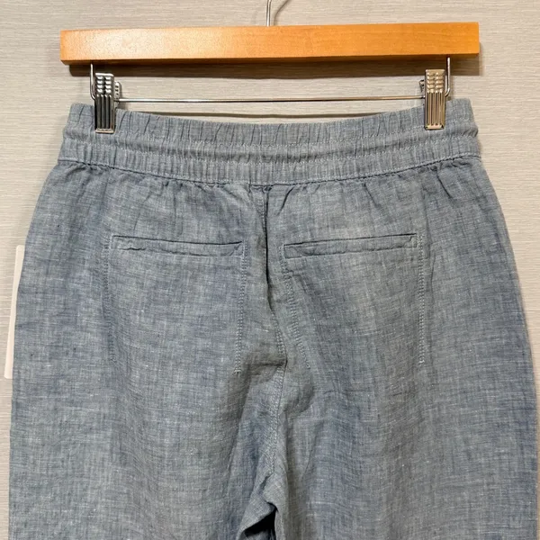 Athleta Retreat Linen Pant Blue Heathered Jogger Drawstring Tapered Leg NEW - Image 5