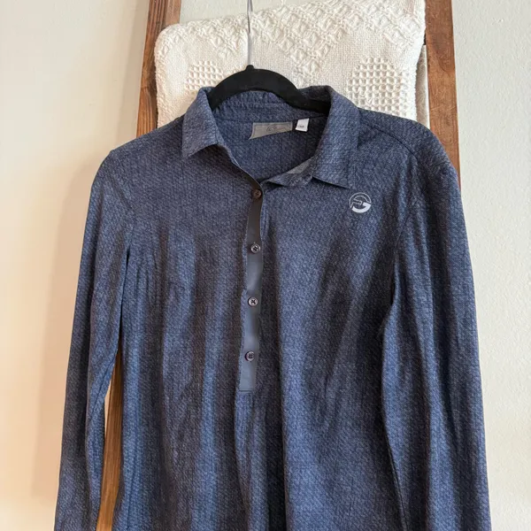 NWOT Foray Golf Blue & Black Twill Core Long Sleeve Performance Polo Shirt - Image 2