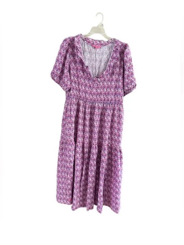 Pink Floral Tiered Midi Dress with Puff Sleeves - Image 8