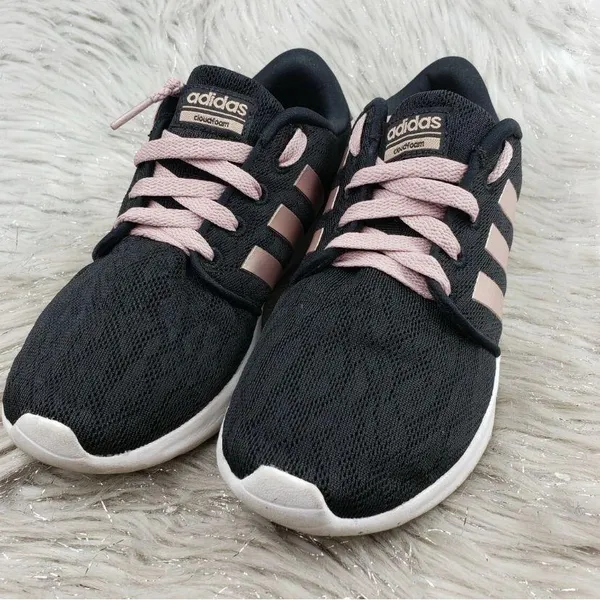 Adidas Women's Black and Pink Cloudfoam Sneakers - Image 2