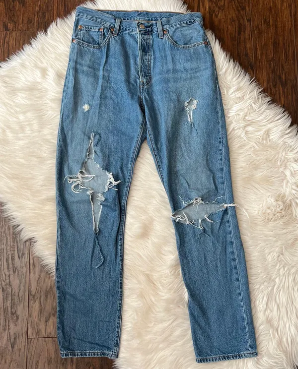 Levi's 501 Original Straight Button Fly Distressed Jeans - Image 2